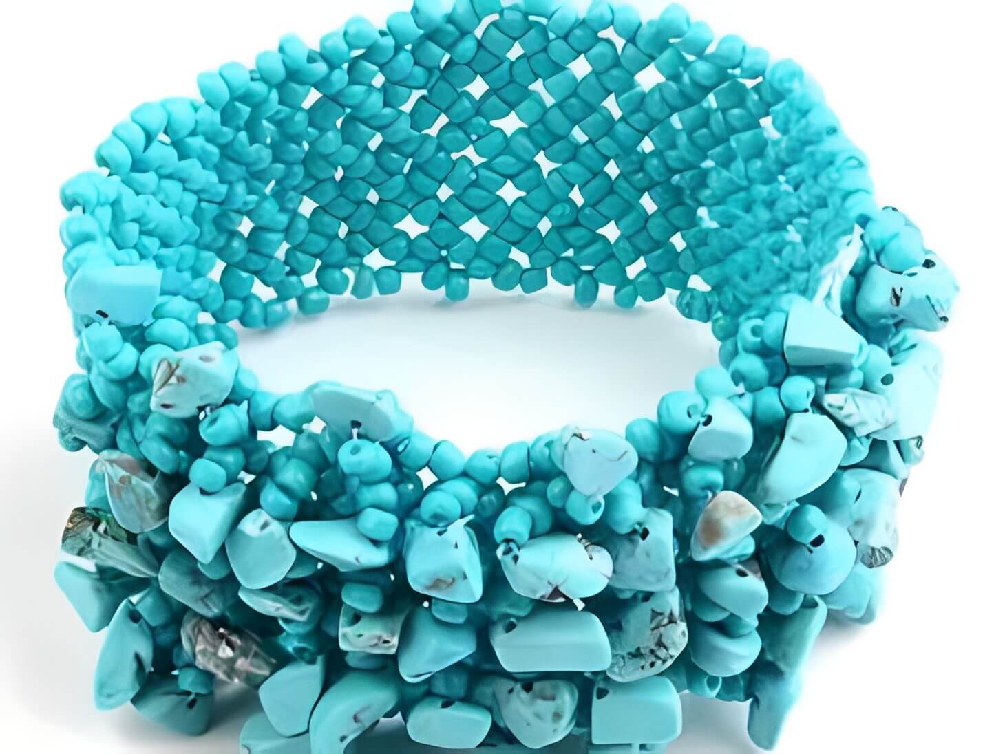 Turquoise stone beaded bracelet on display.